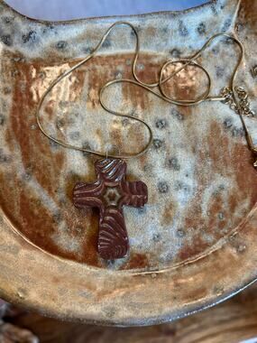 Ceramic Cross Pendant Necklace Handcrafted Jewelry Neutral Necklace with Cross